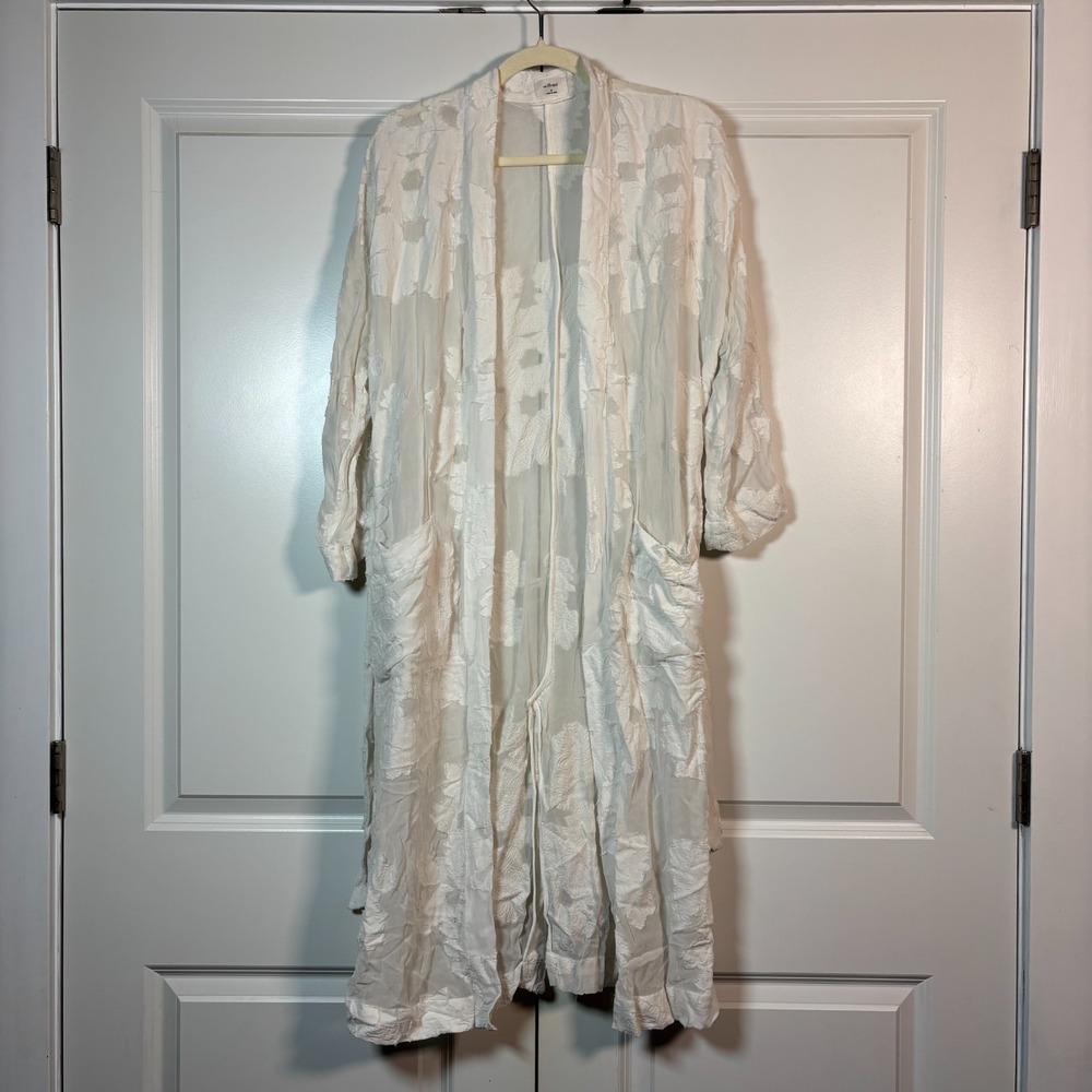 Wilfred Womens Robe Cardigan Cover Up White Durante Sheer Lace Floral Jacquard M